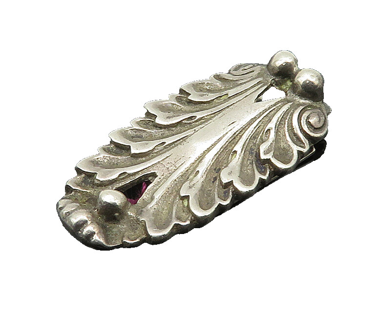 925 Sterling Silver Vintage Shiny Floral Leaf Design Tie Clip TR2942