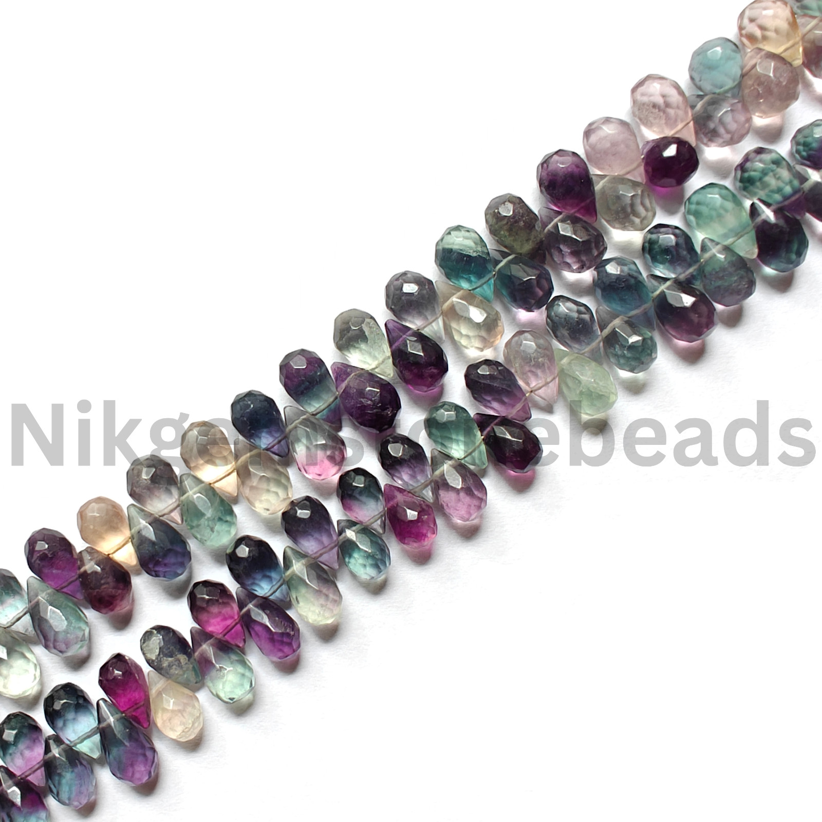 Natural Multi Fluorite Gemstone, Briolette Faceted Drop Cut Beads, 9.00-11.00 MM
