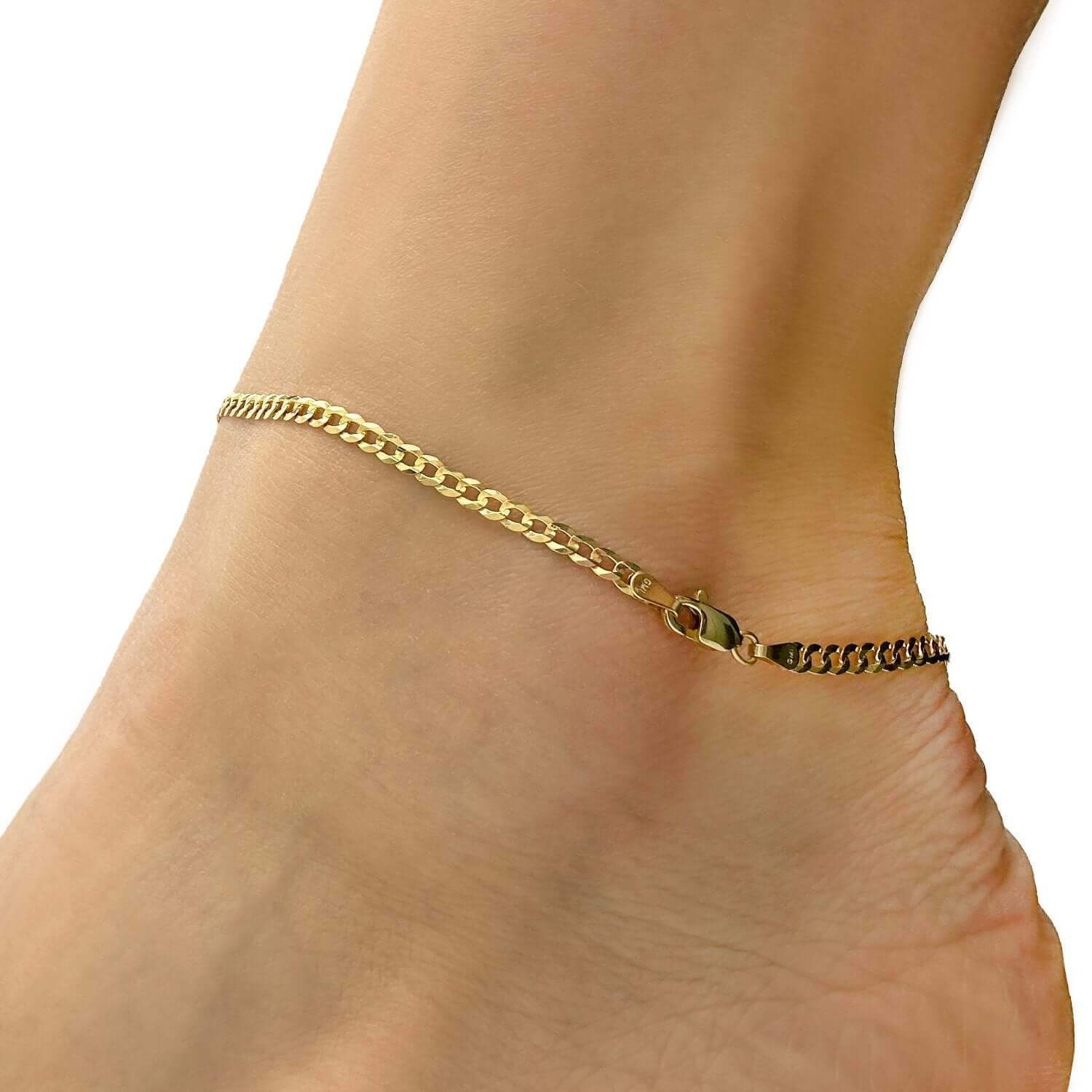 Solid 10K Gold Yellow 3mm Cuban Anklet Bracelet 10″