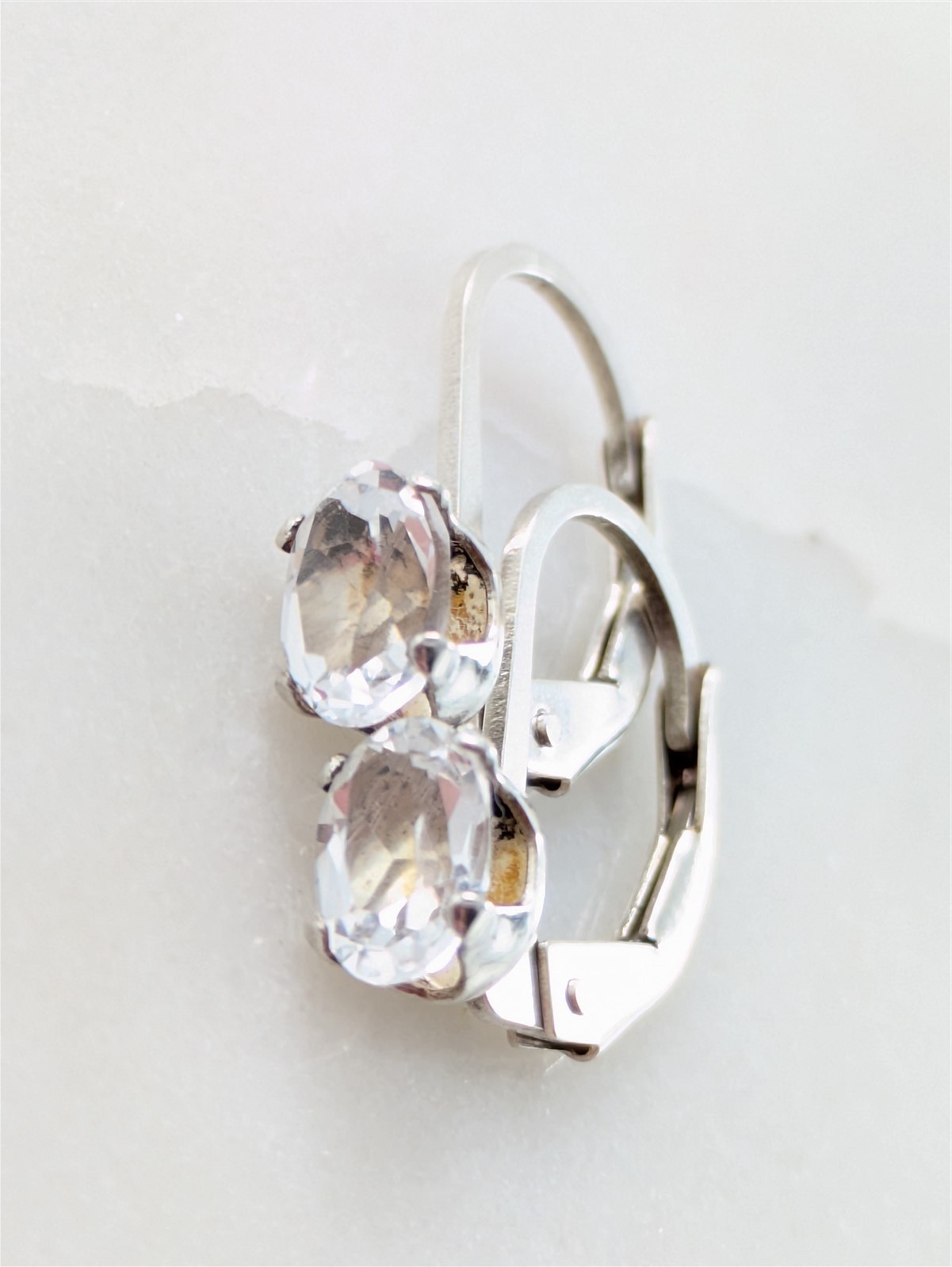 Vintage Solid Sterling Silver Sparkling Oval Gemstone Latch Back Earrings 1 Gram