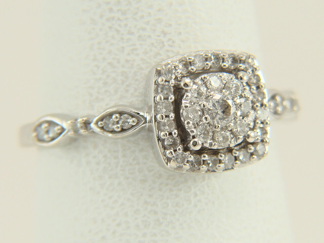 10K White Gold Natural Diamond Halo Engagement or Right Hand Ring Size 6.75