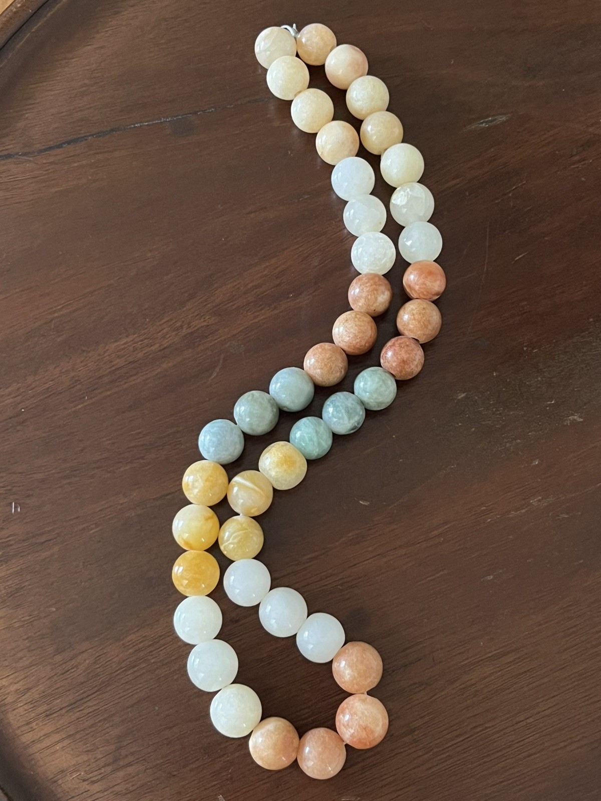 Quartz Bead Necklace 22″ – Polished Stone Multicolor Green Orange Yellow White
