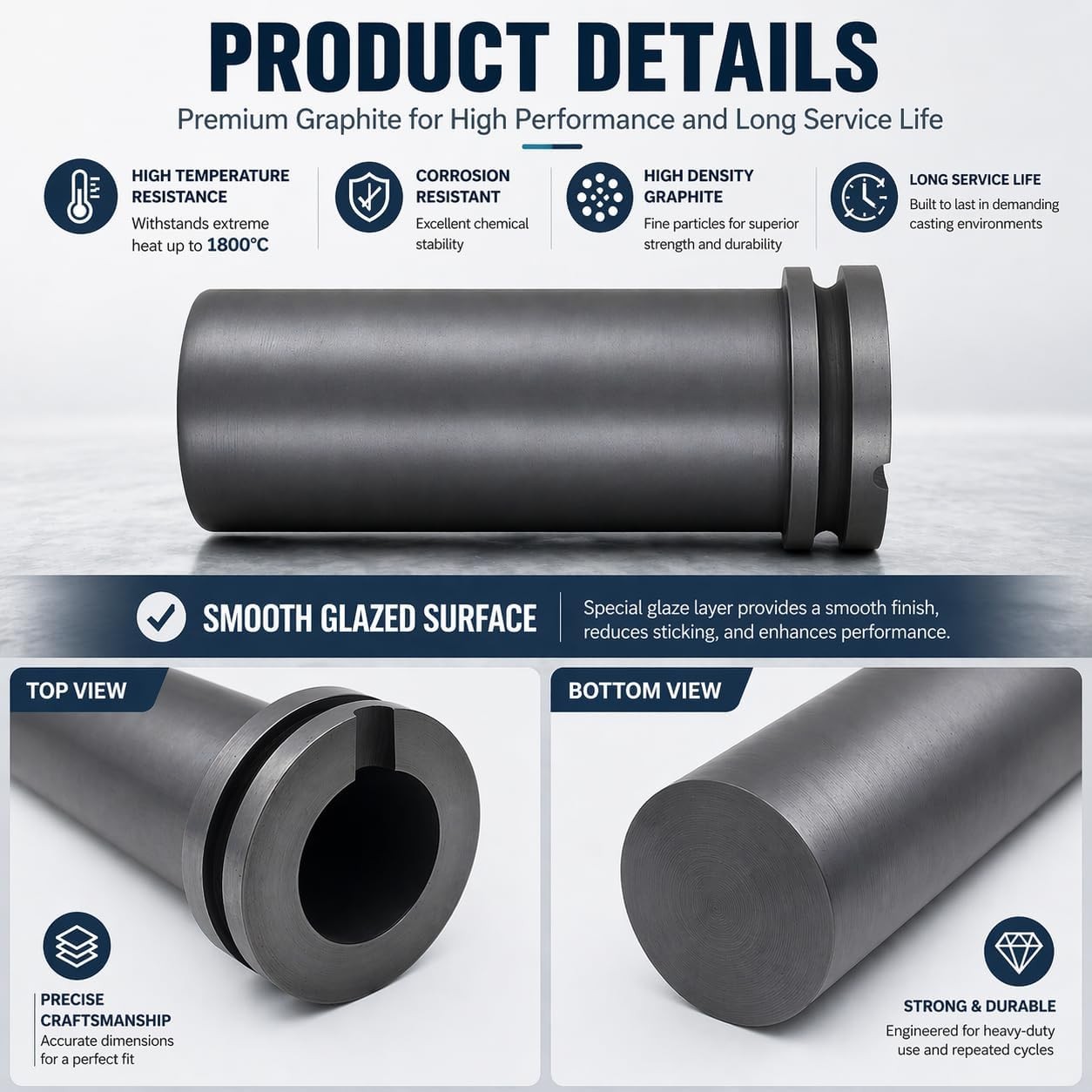 3KG High Purity Graphite Crucible with Tongs, Crucibles for Melting Metal, High