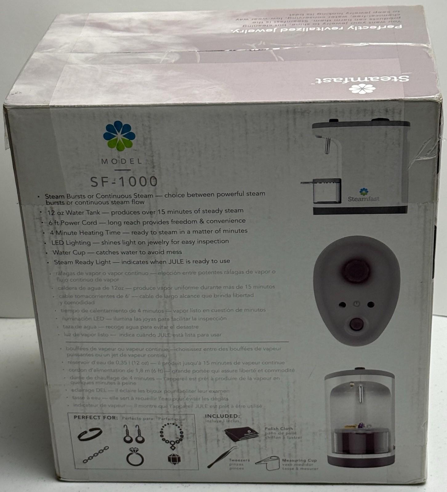 Steamfast SF-1000 JULE Steam Jewelry Cleaner White Chemical Free New Sealed Box