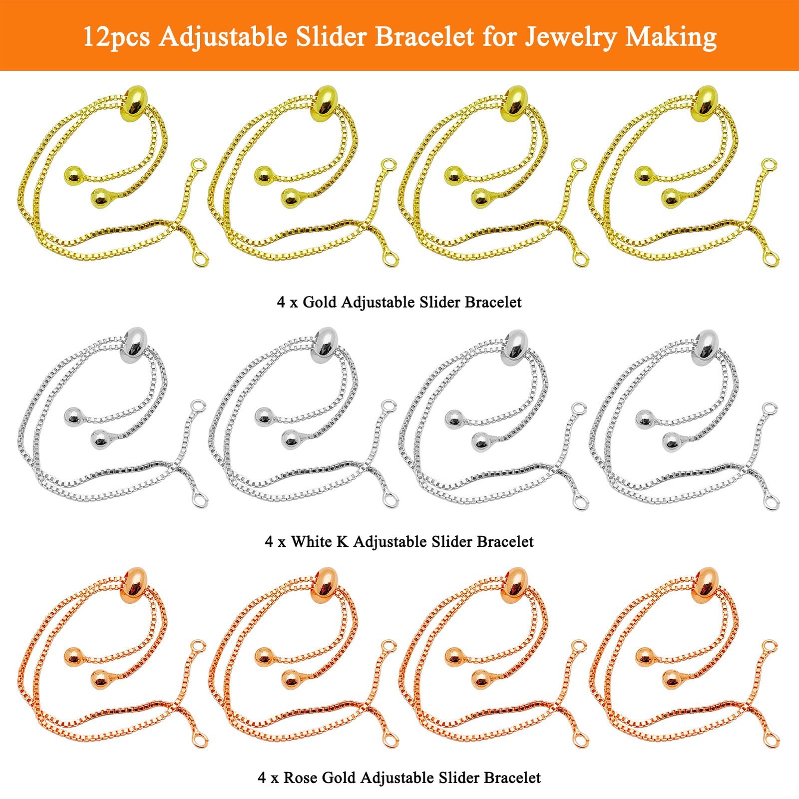 12pcs Adjustable Slider Bracelet Slider Extender Chains Adjustable Sliders Br…