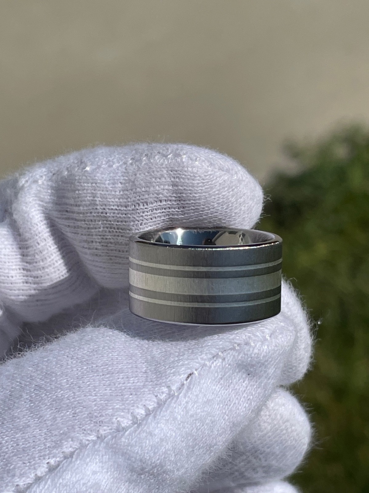 10mm Titanium with Silver Inlay Stripes, Made to Order, Wide Widths, Ring Jewelr