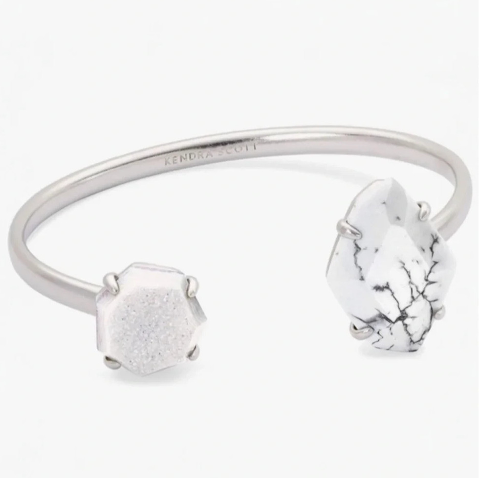 KENDRA SCOTT Silver Cynthia White Mix Stone Cuff Bracelet.