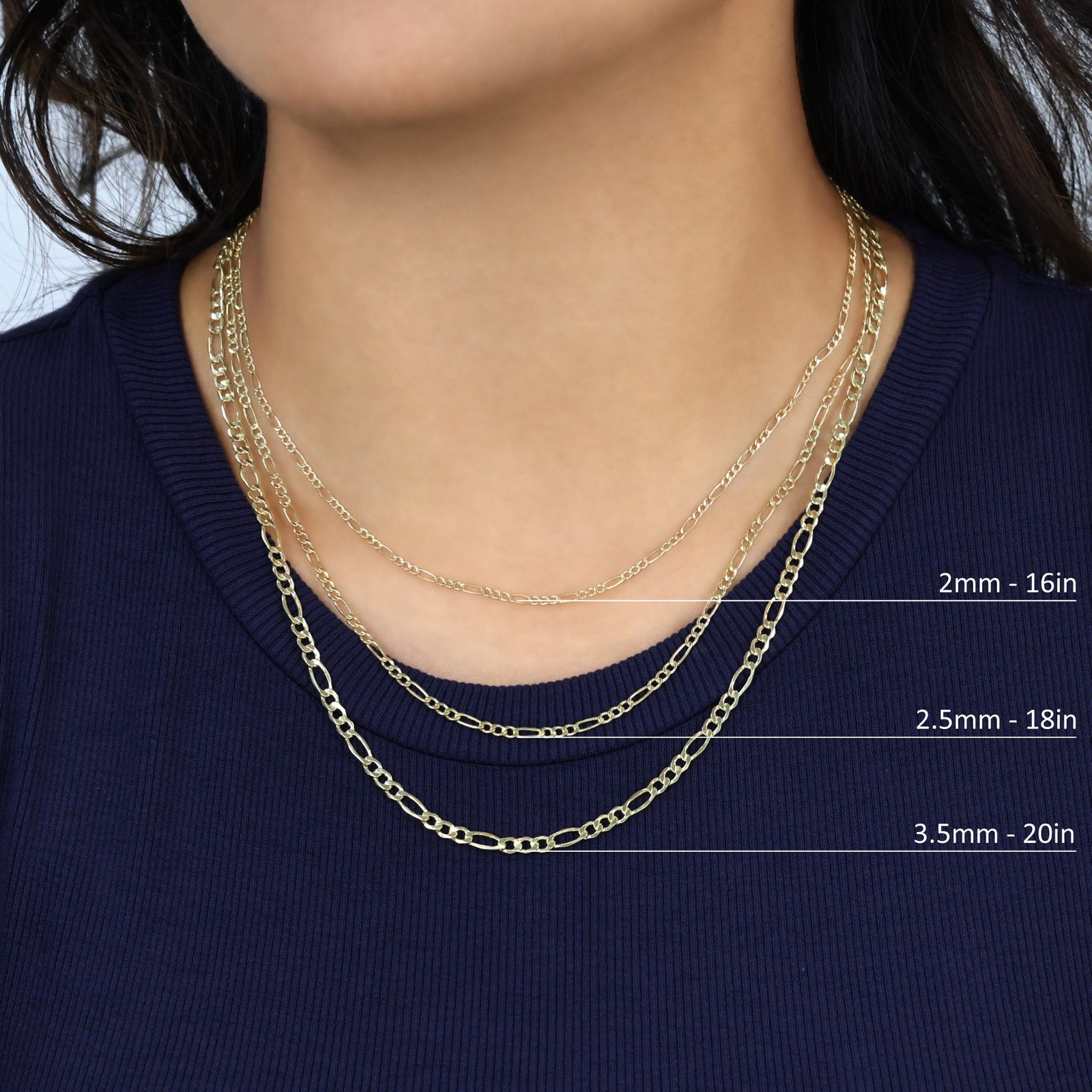 14K Yellow Gold 2mm- 8mm Figaro Chain Italian Link Necklace Mens Women 16″- 30″