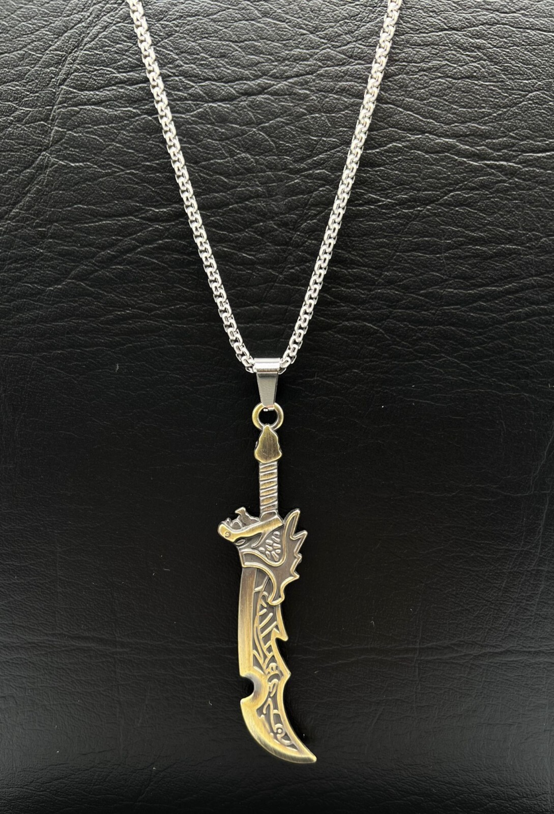Stainless Steel Bronze Knife Dagger Weapon Pendant on Chain