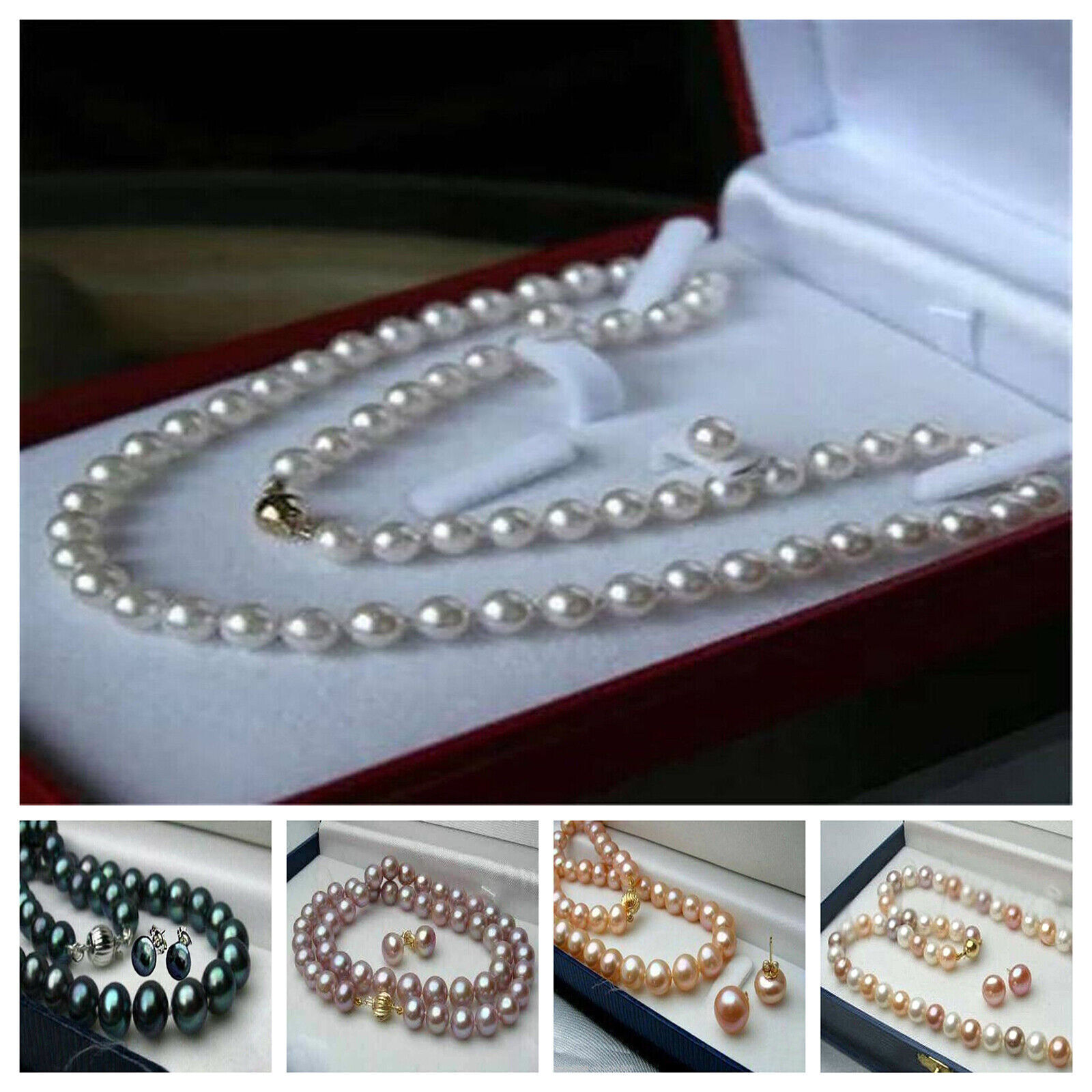 5 Colors Real Natural Multicolor Cultured Pearl Necklace Earrings Set 14-48 In