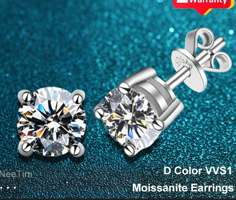 Real 0.1-2 Carat D Color Moissanite Stud Earrings 925 Sterling Silver For Women