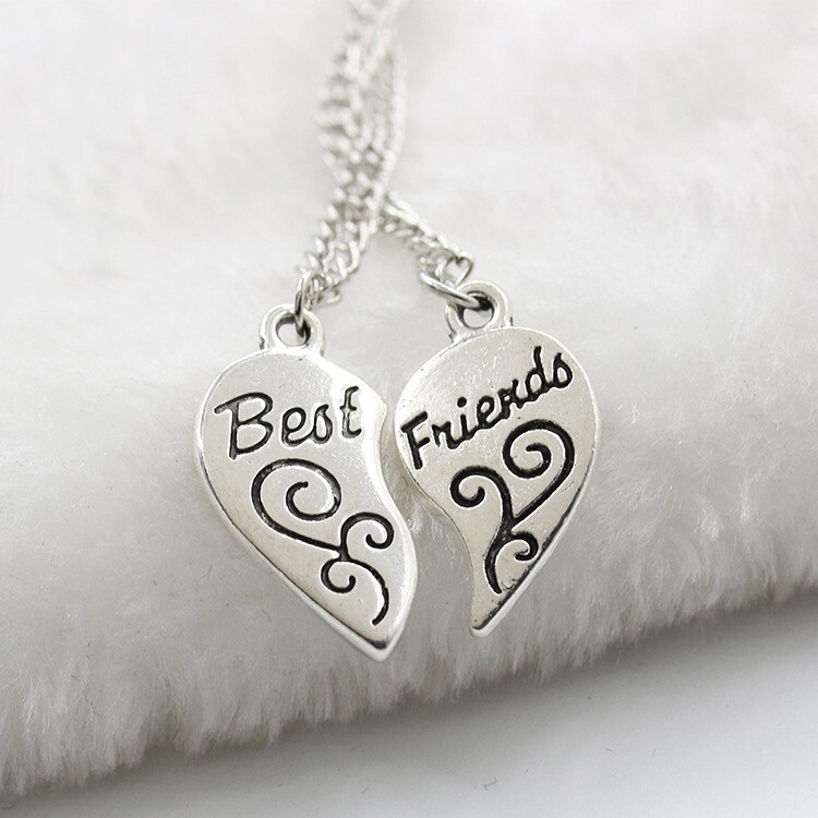 Best Friends Two Necklace Set – Silver – BFF Heart Necklace