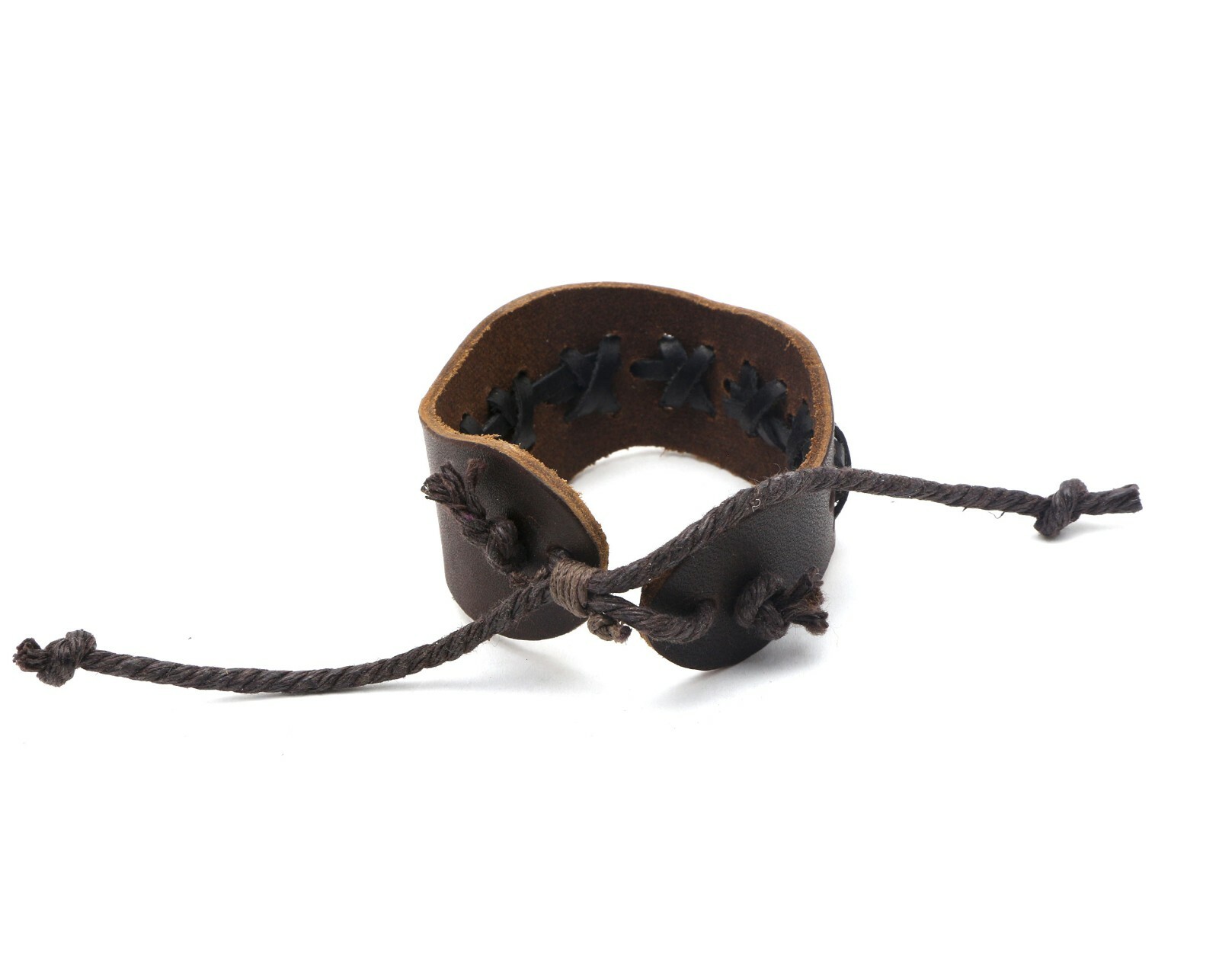 Adjustable Brown Leather Bracelet with With X Shape Pattern