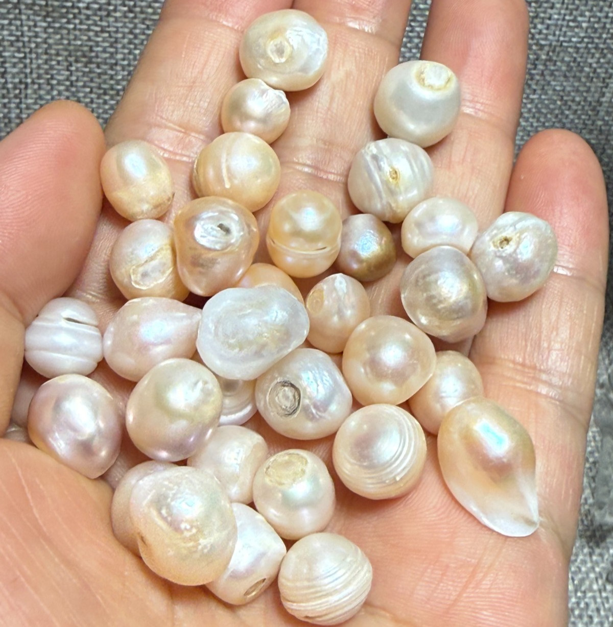 50g 35PCS 7-9mm Natural Cultured Pearl Loose Beads Baroque White Freshwater DIY