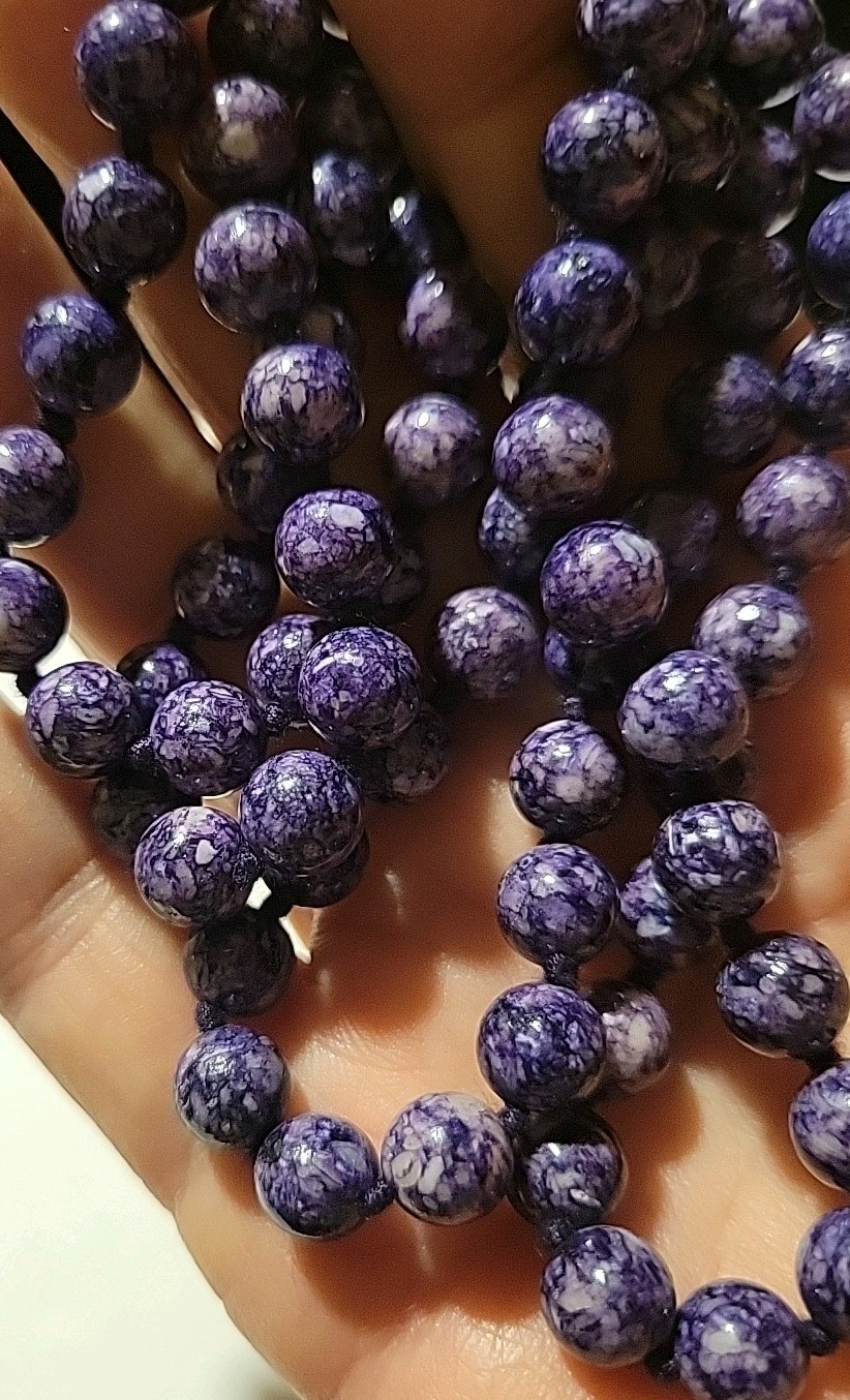 Charoite Beaded Stone Purple Swirled Pattern Necklace 30in Has No Closure