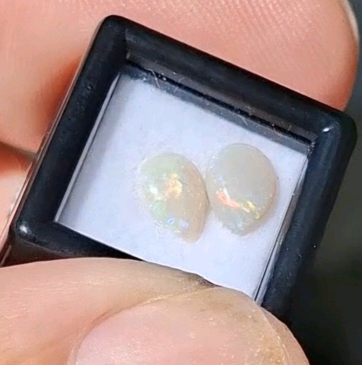 Natural Australian Lightning Ridge white Opals 5x7mm multicolour teardrop pair.