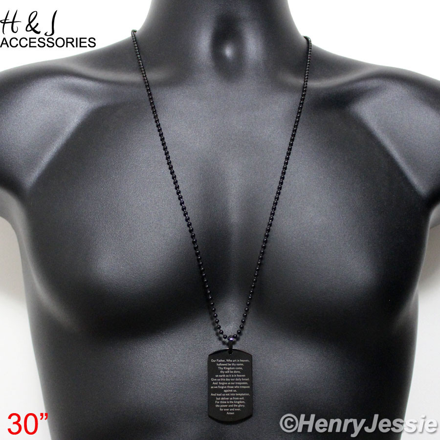 20-30″MEN Stainless Steel Black Plated Bead Chain Bible Verse Dog Tag Pendant*70