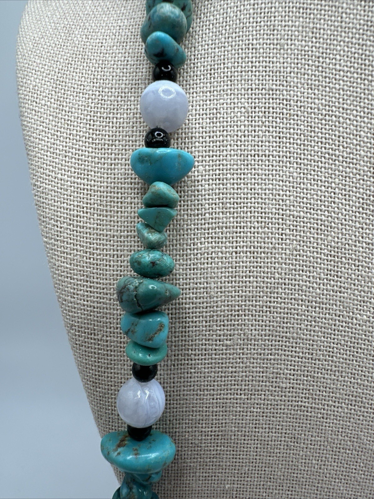 Mine Finds By Jay King Long Turquoise Blue Lace Agate & Chalcedony 925 Necklace