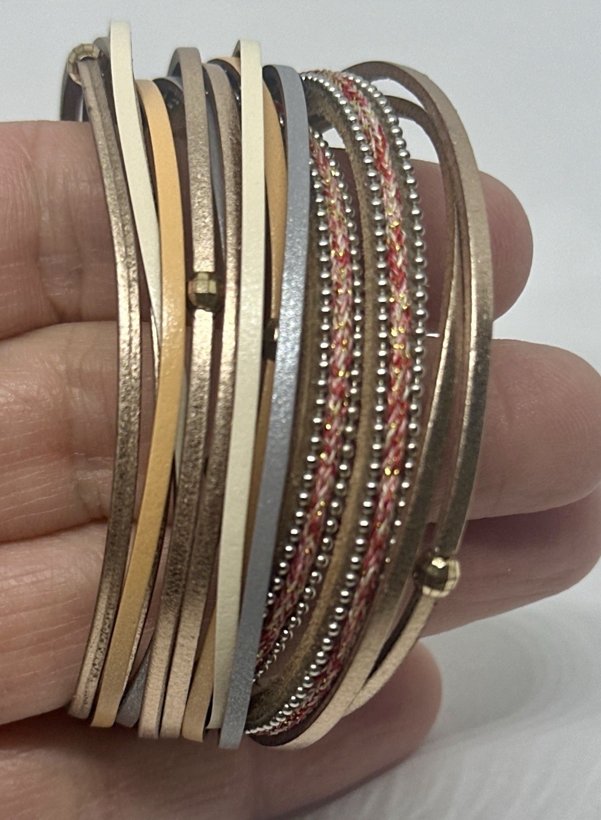 Faux Leather Multistrand 7.5″ Bracelet Magnetic Closure Women’s Fashion Jewelry