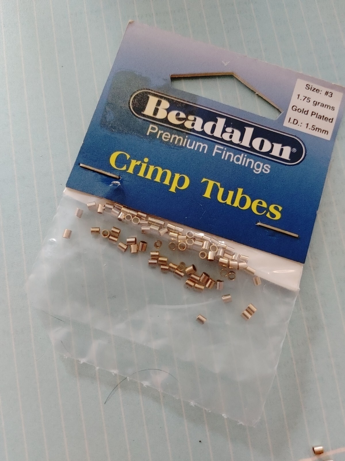 vintage unused nearly full pkg Beadalon gold plated size #3 crimp tubes 1.5mm ID