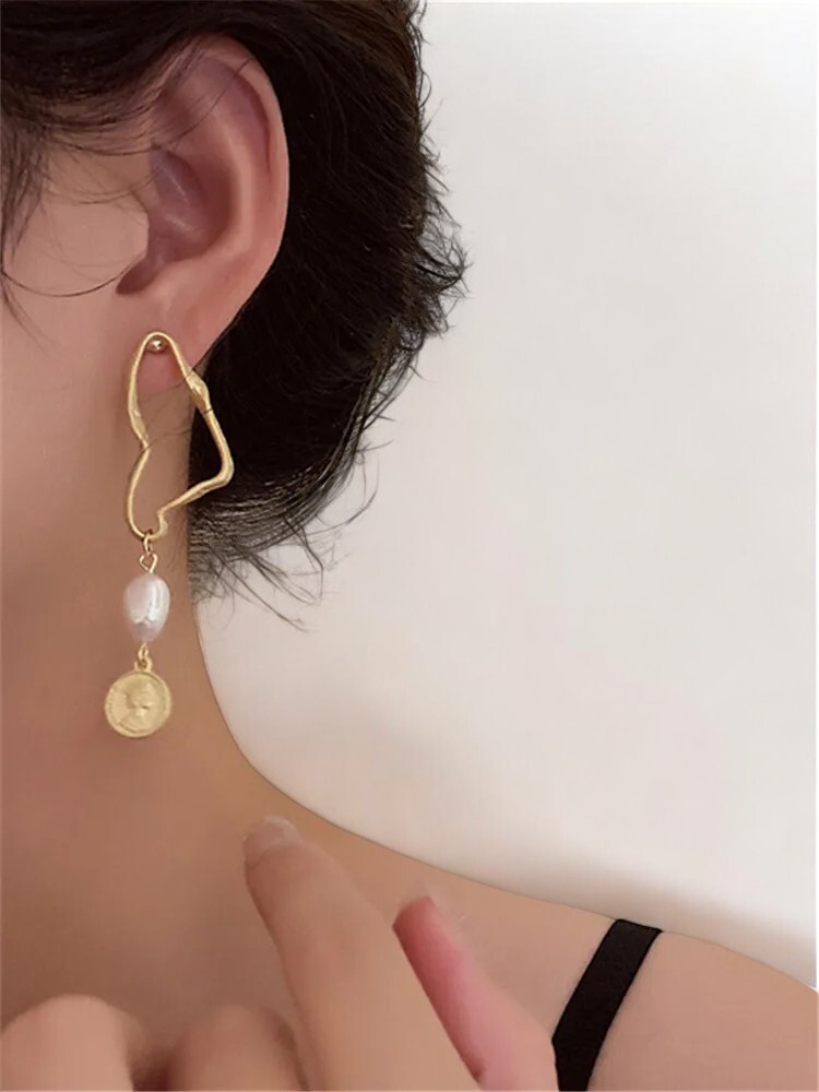 Irregular Matte Color Pearl Drop Earrings Gold Asymmetrical Hanging Earrings