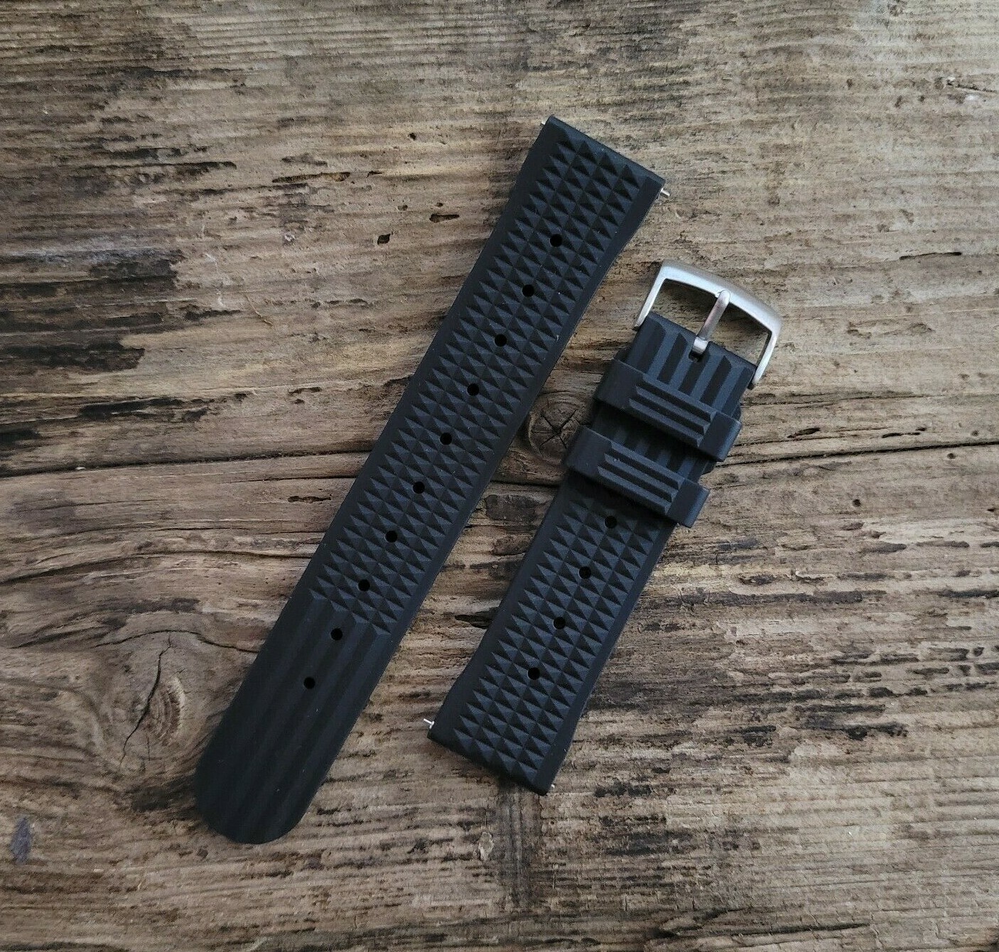 Waffle Watch Strap Band | Classic Seiko Style | FKM Rubber | Black Green Blue