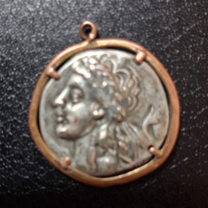 ROMA Wolf Round Coin Pendant Charm, Copper Bezel Setting, No Stone