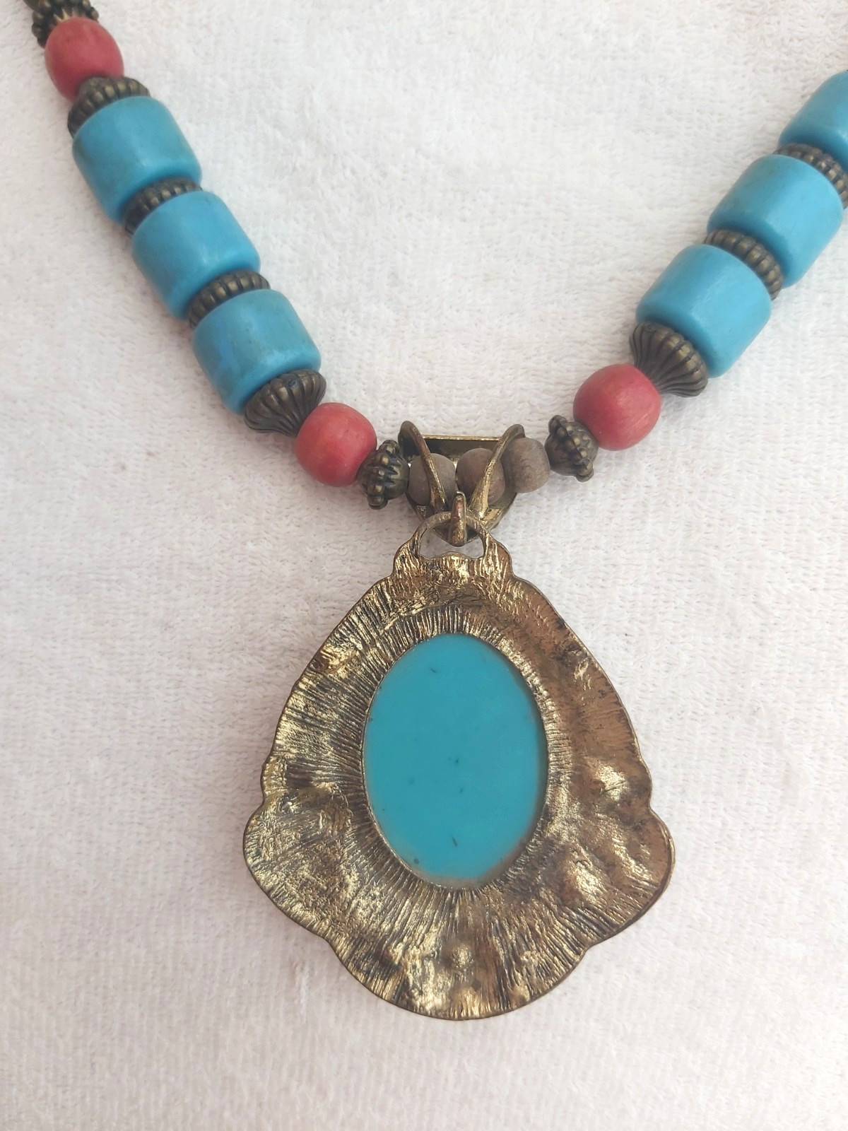 Vintage Berber Turquoise Pendant Necklace Ethnic Tribal Boho Statement Jewelry