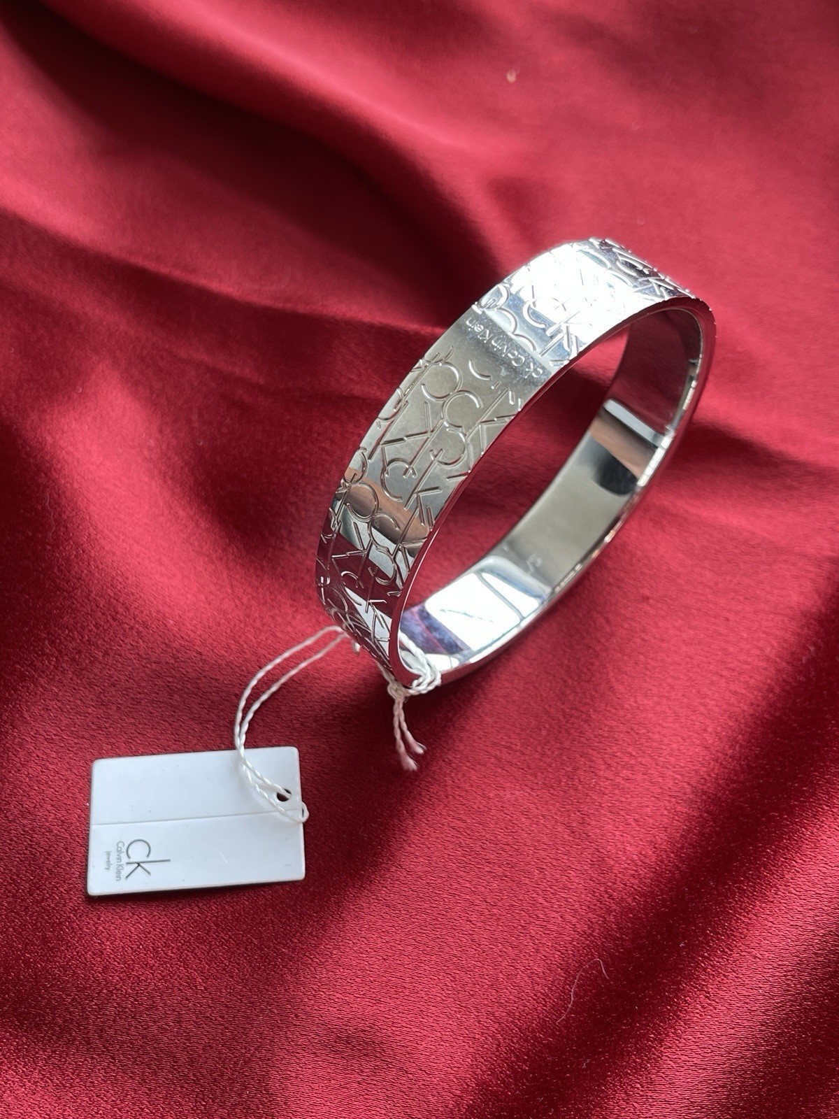 Vintage Calvin Klein Bracelet CK silver tone logo wide bangle with original tag