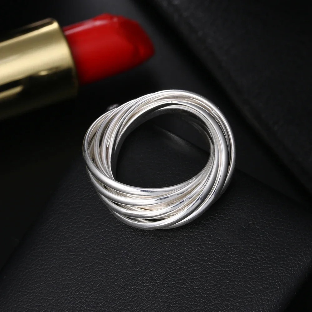 Hot Sale 925Sterling Silver 5 Glossy Circle Women’s Ring Fashion TrinketsJewelry