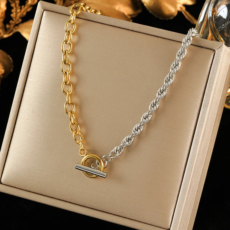 Gold & Pearl Stainless Steel Statement Necklace