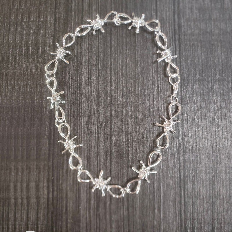 2Pcs/Set Punk Rock Emo Goth Silver Barbed Wire Bramble Chain Choker Necklace 20″