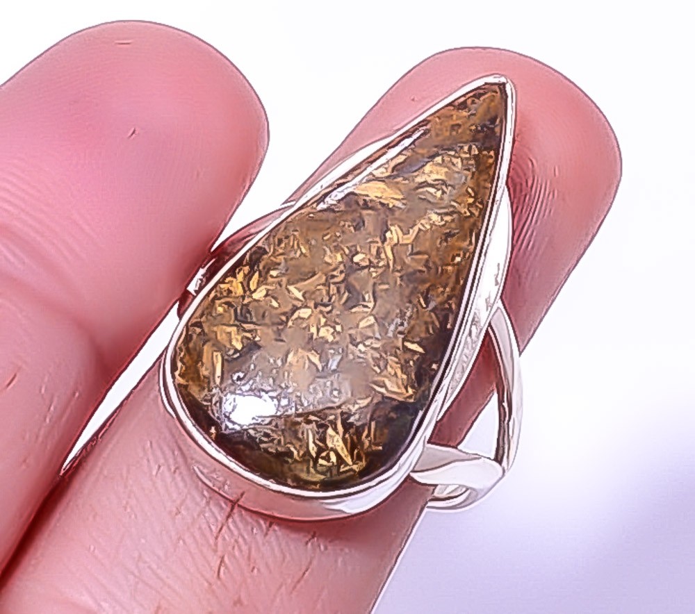 Natural Bronzite Jasper-Africa Gemstone Silver Handmade Jewelry Ring s.8.5