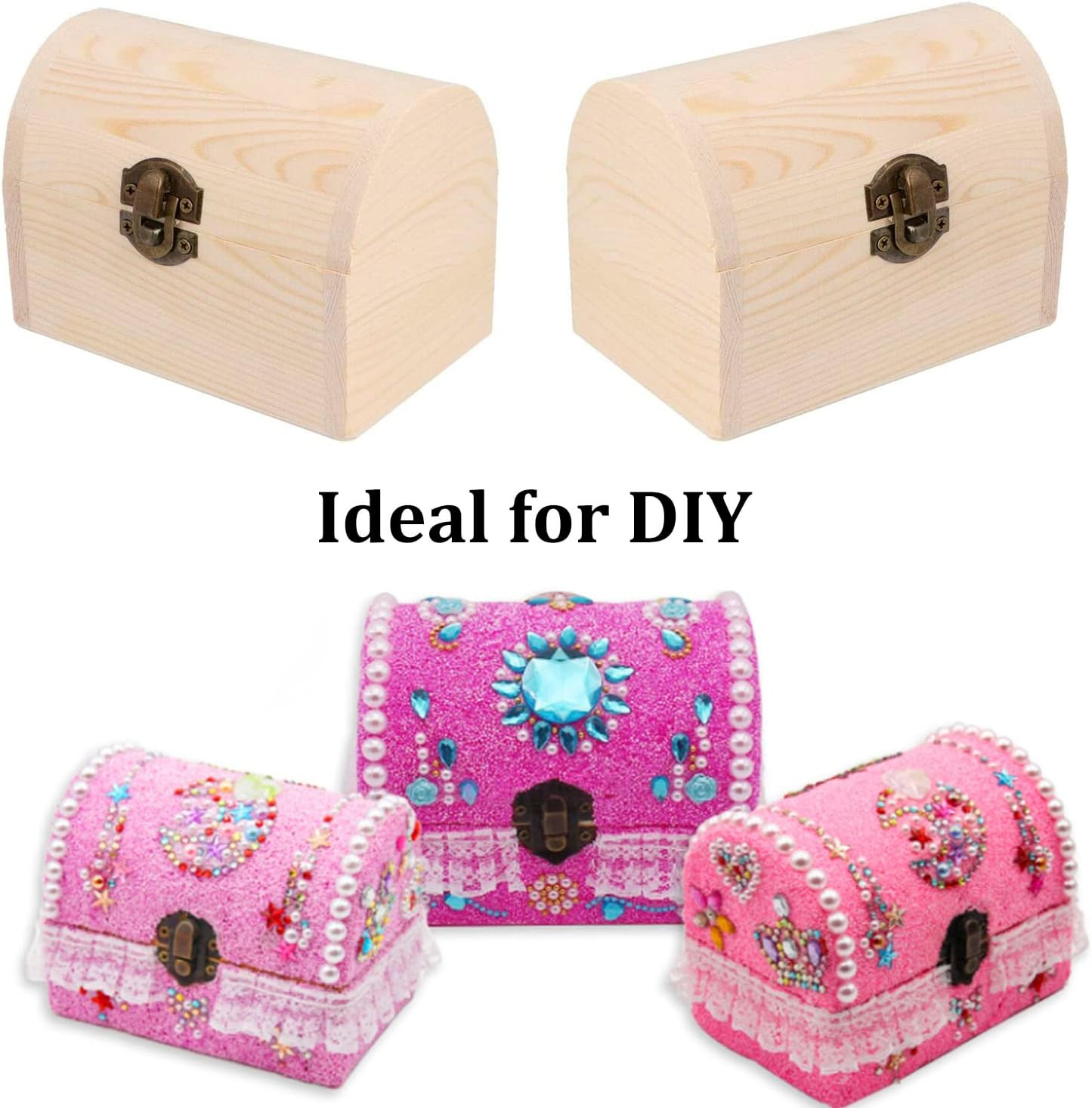 Plain Unfinished Wood Box, Unpainted Wooden Jewelry Box DIY Craft Storage Treasu