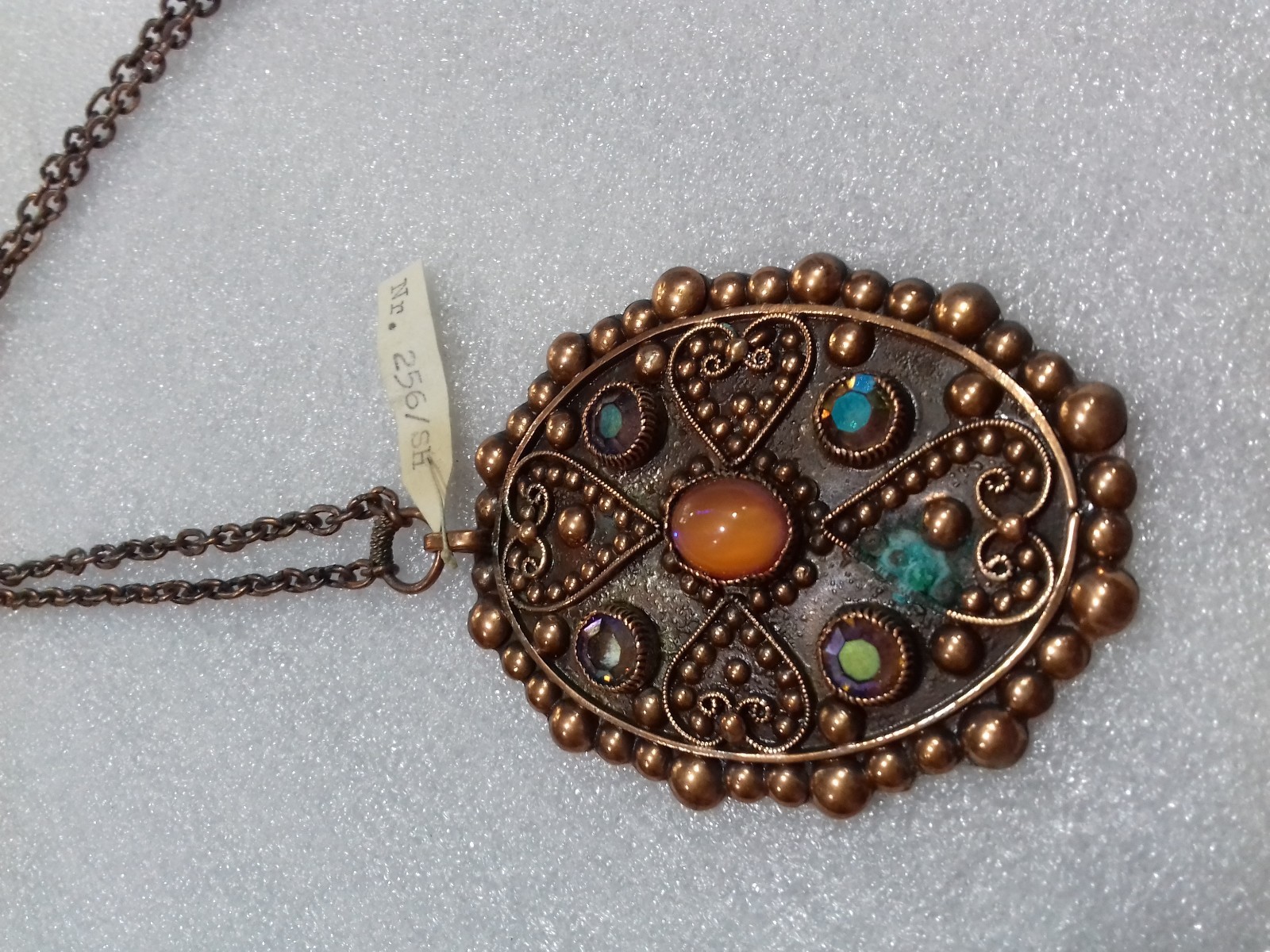 OLD ALBANIA HANDCRAFTED WOMEN COPPER NECKLACE WITH STONE-COMMUNISM TIME-37.5 CM