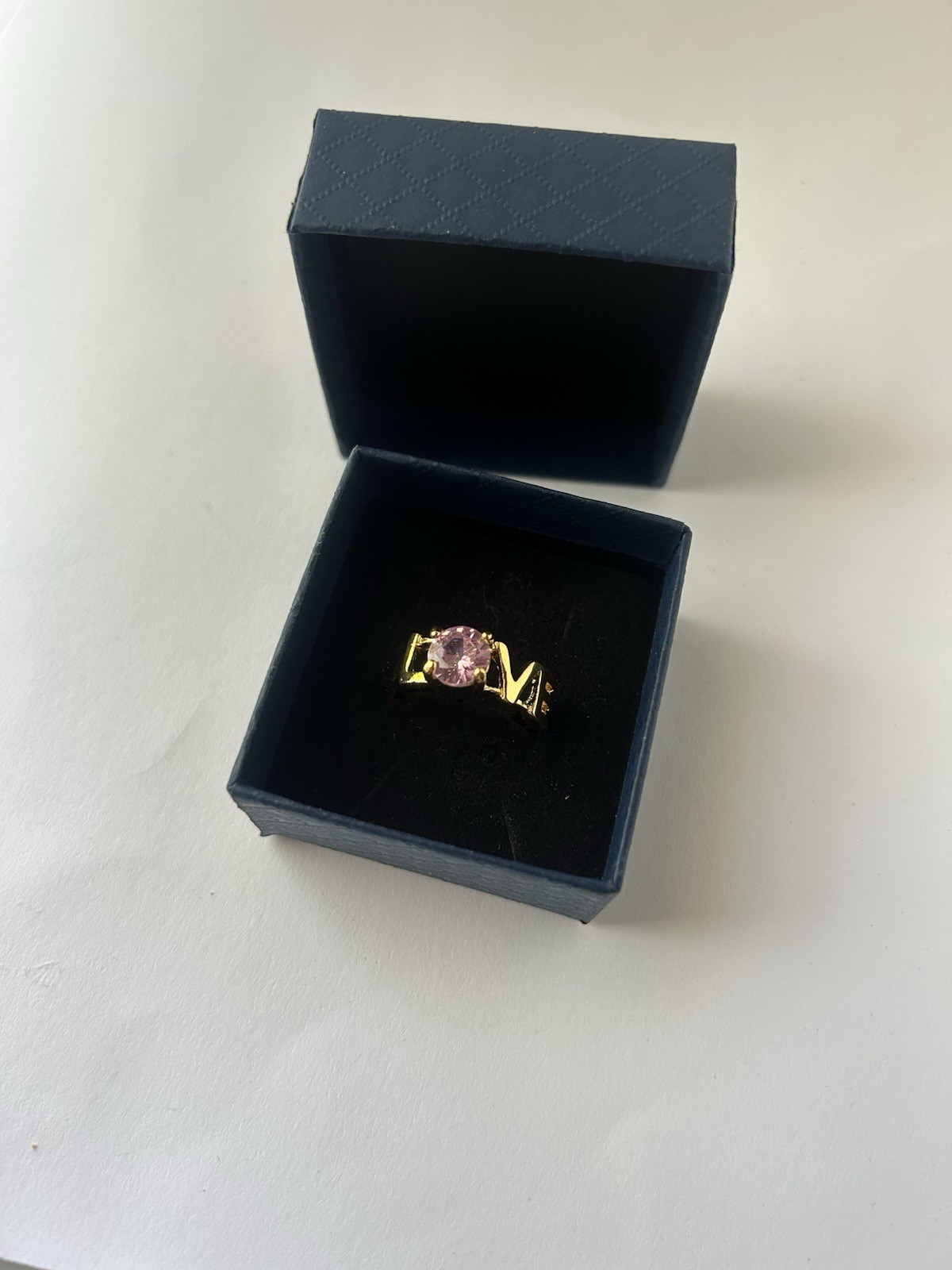 Vintage Pink Cubic Zirconia Ring Gold Plated Womens Size 8.5