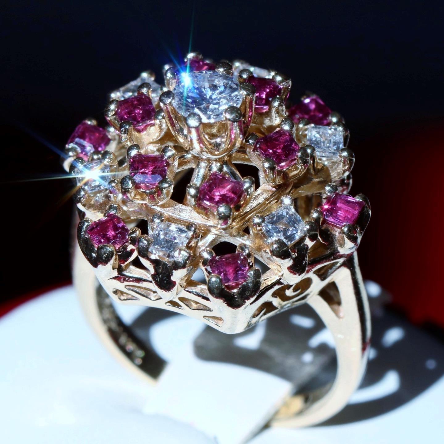 14k yellow gold ring 2.26ct natural diamond treated ruby size 7 vintage 10.7gr