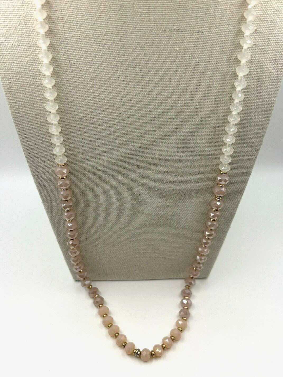 Banana Republic Champagne Cream White And Gold Graduated Bead Necklace 30 Inch