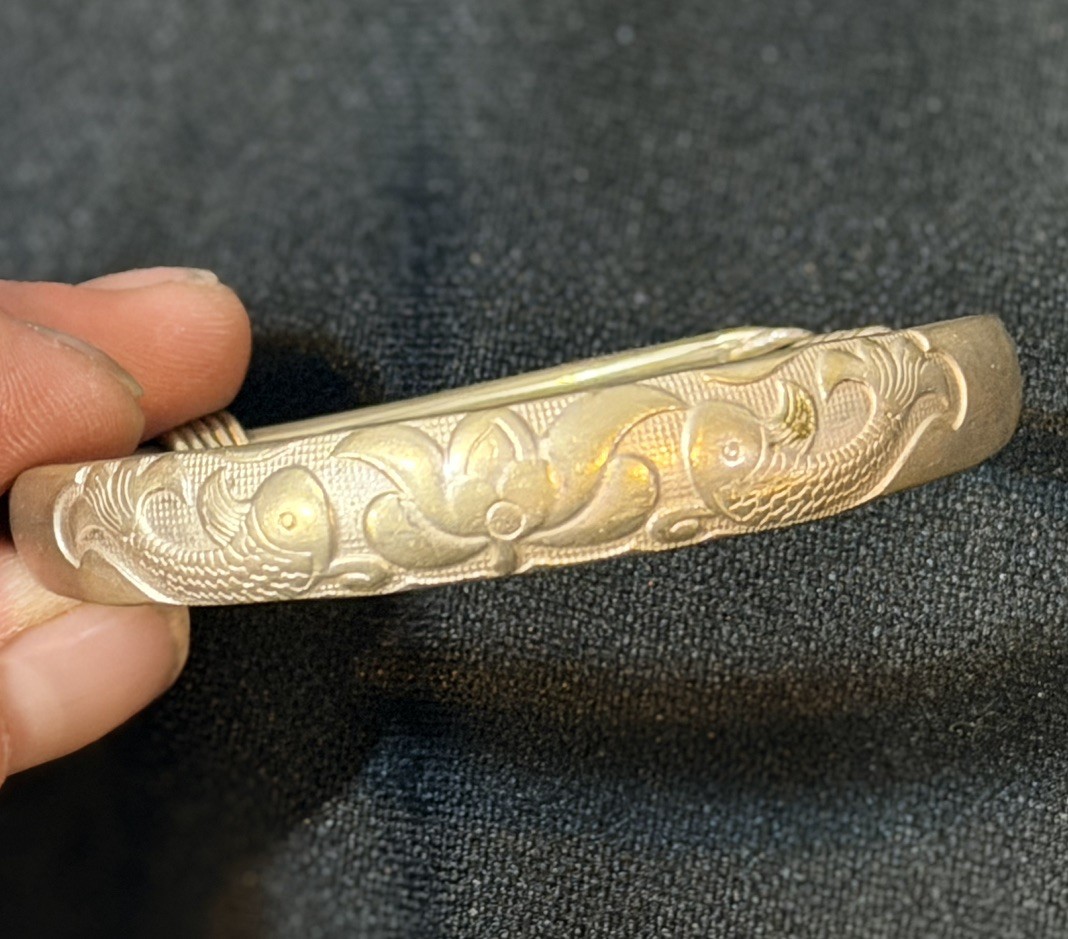 Hmong Hill Tribe Unisex Silver Bracelet Fish Lotus Design (46+ grams)