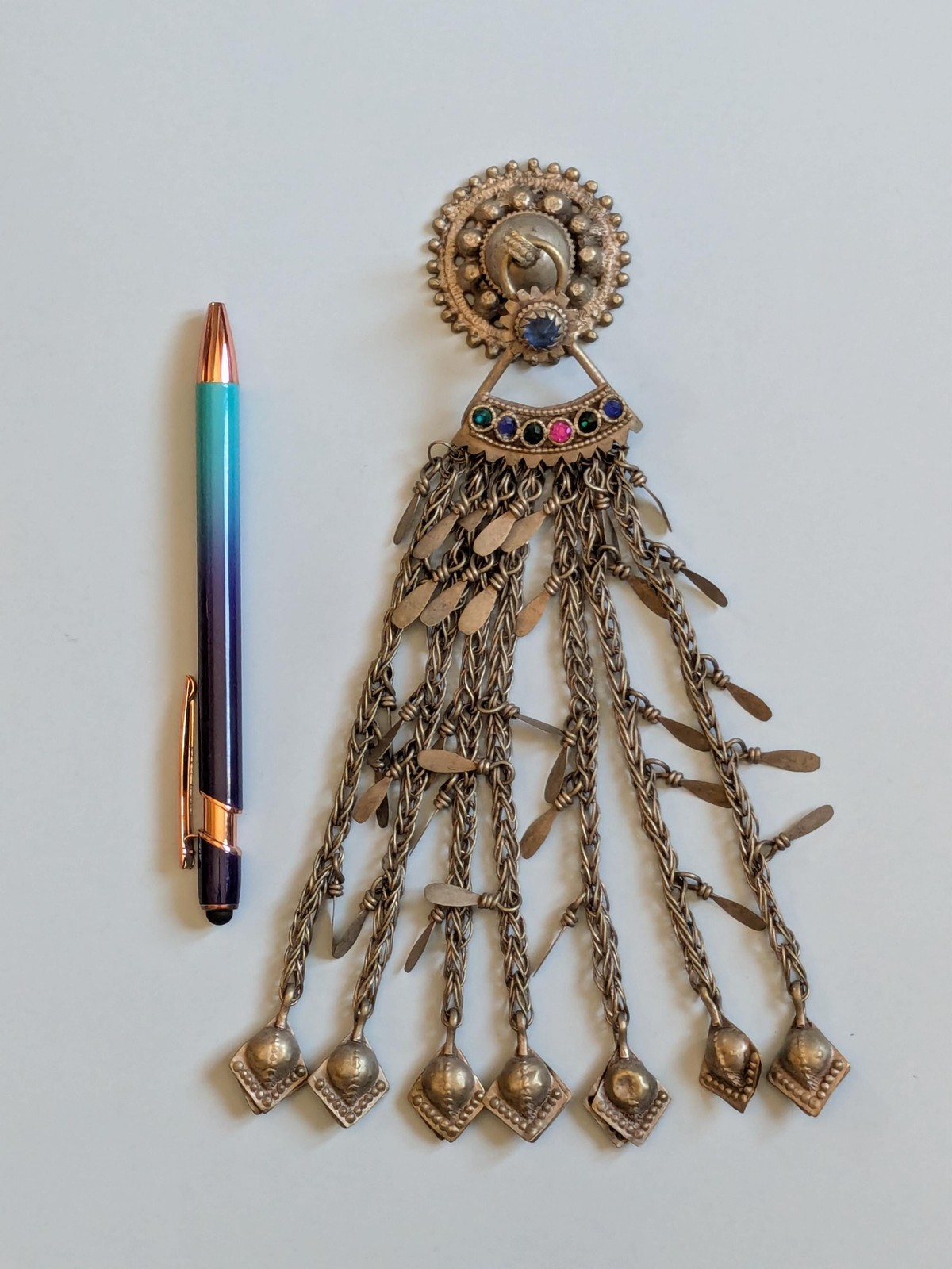 Kuchi Tribal Pendant Large Textile Adornment Unique Focal 8.5″ (20657)