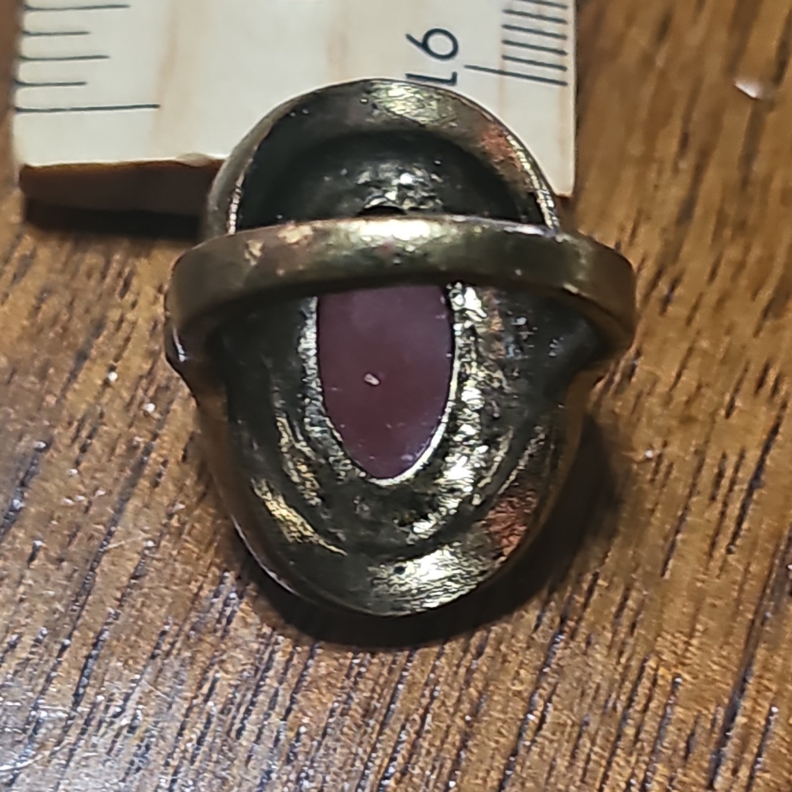 Bezel Set Oval Red Cabochon Cocktail Ring Silver Tone Metal Band 5mm Size 6