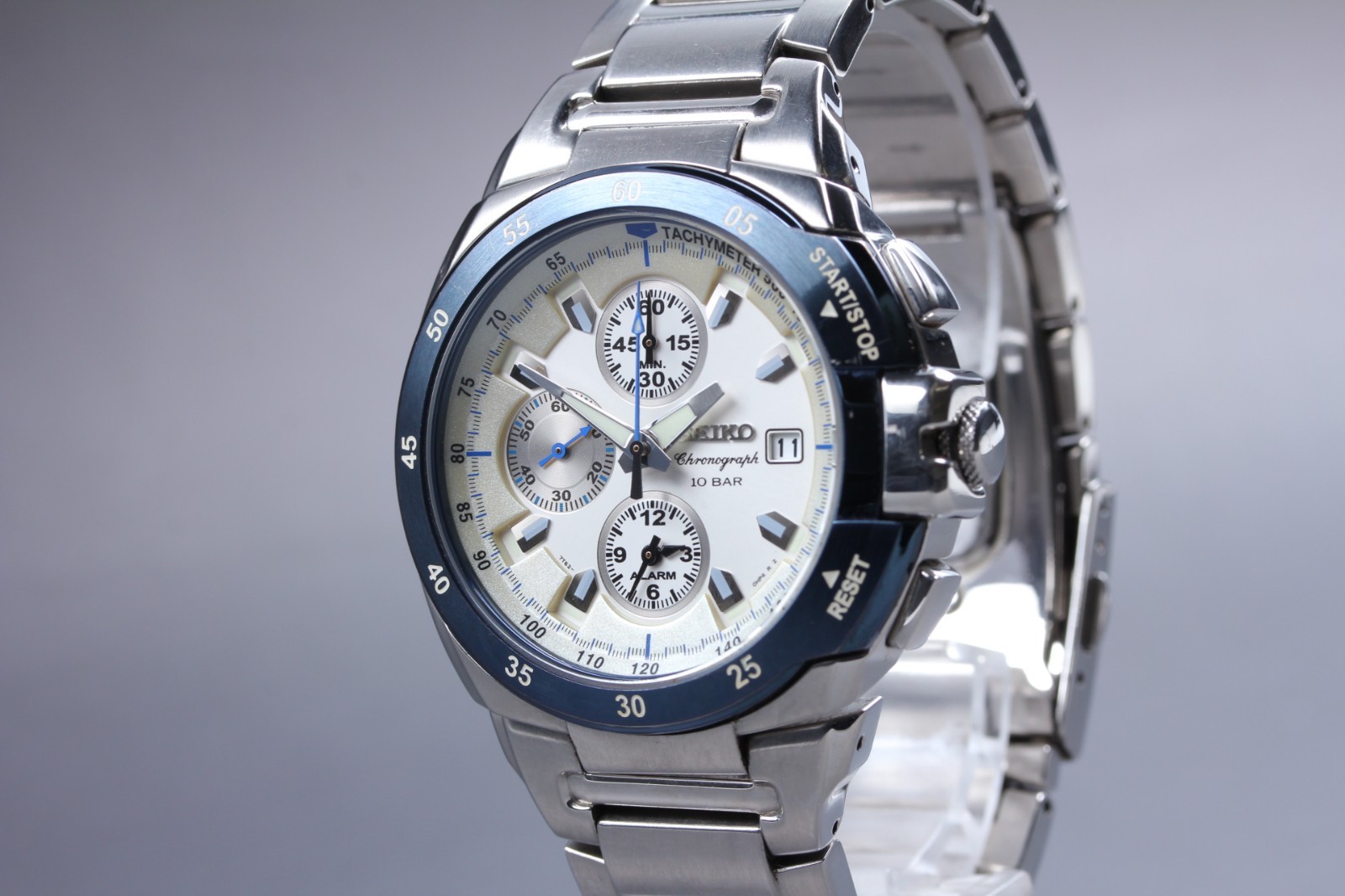 [Near MINT] SEIKO Chronograph 7T62-0FR0 Blue Bezel Quartz Men’s From Japan #3411