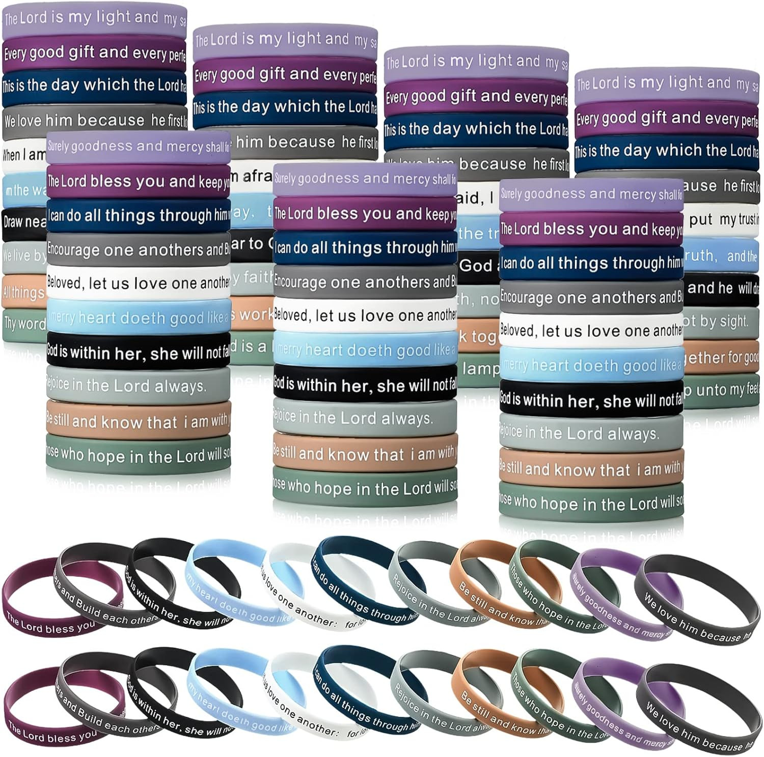 120 Pieces Bible Verses Bracelets Motivational Quote Rubber Wristbands Christian
