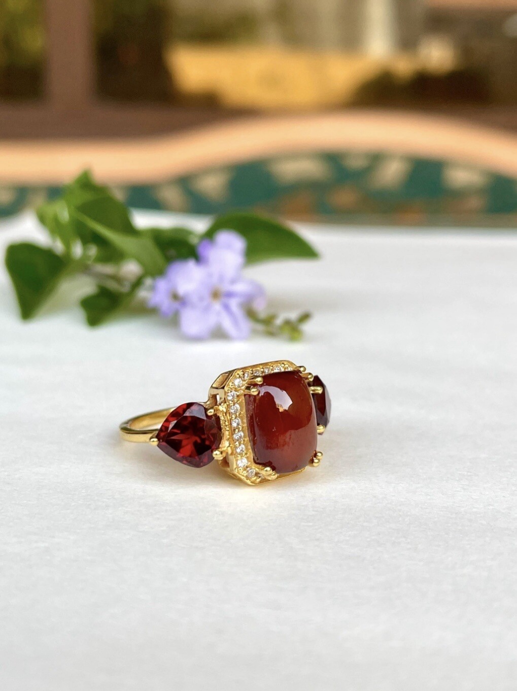 Natural Orange Hessonite Garnet Solid 925 Sterling Silver Statement Ring