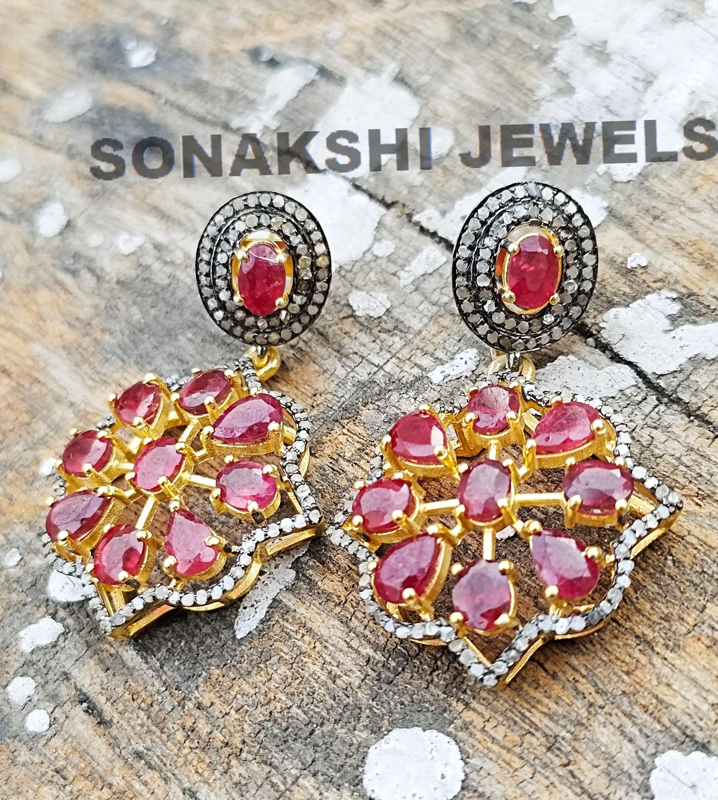 Designer Ruby Gemstone Earring Handmade Design Pave Diamond Earring