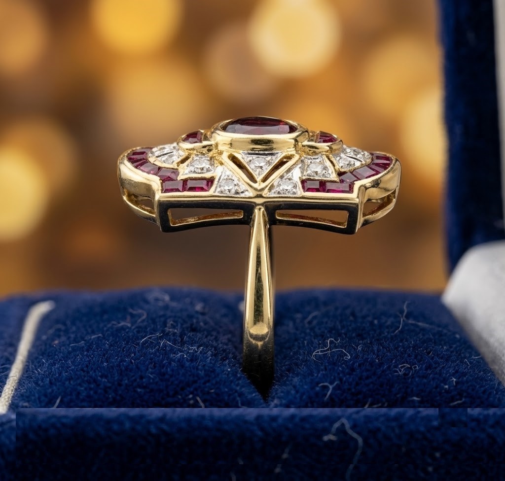2.80CT Oval Cut Real Red Ruby Art Deco Vintage Wedding Ring 14K Two-Tone Gold FN