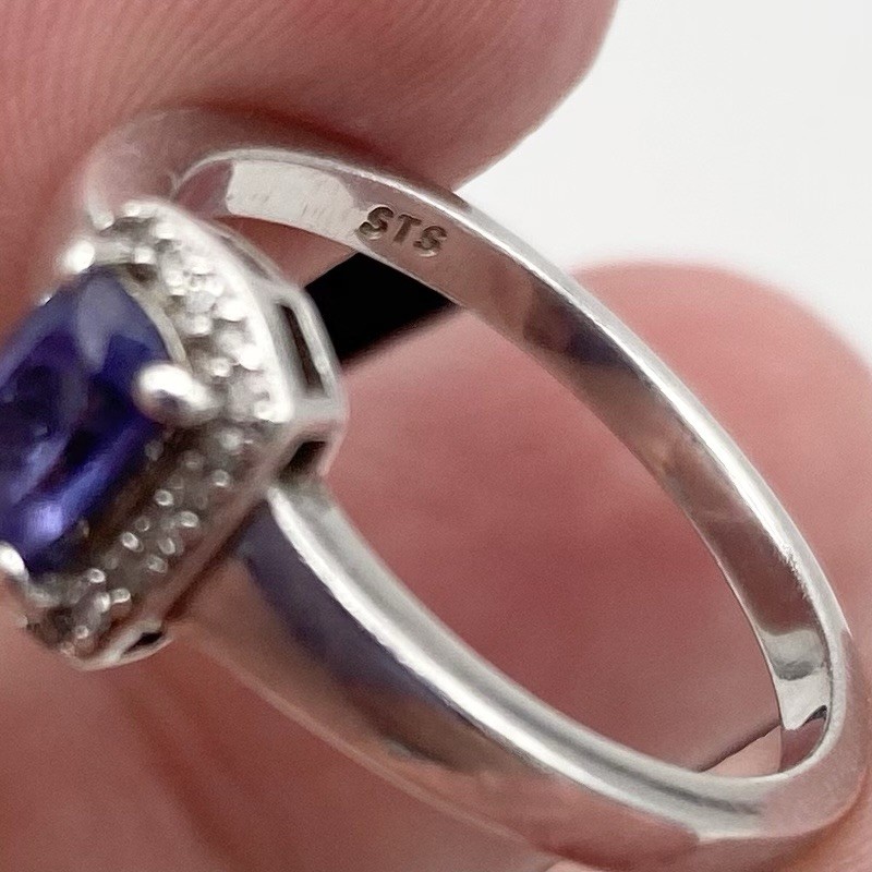 Vintage Sterling Silver Ring Tanzanite And CZs STS Jewels Inc Size 8 Pls Read