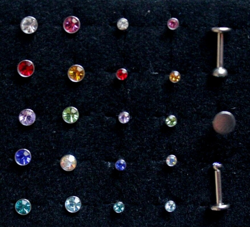 1 5 10x 6-8mm Internally Threaded Bar Labret 2-3mm Crystal Gem Earing Stud Helix