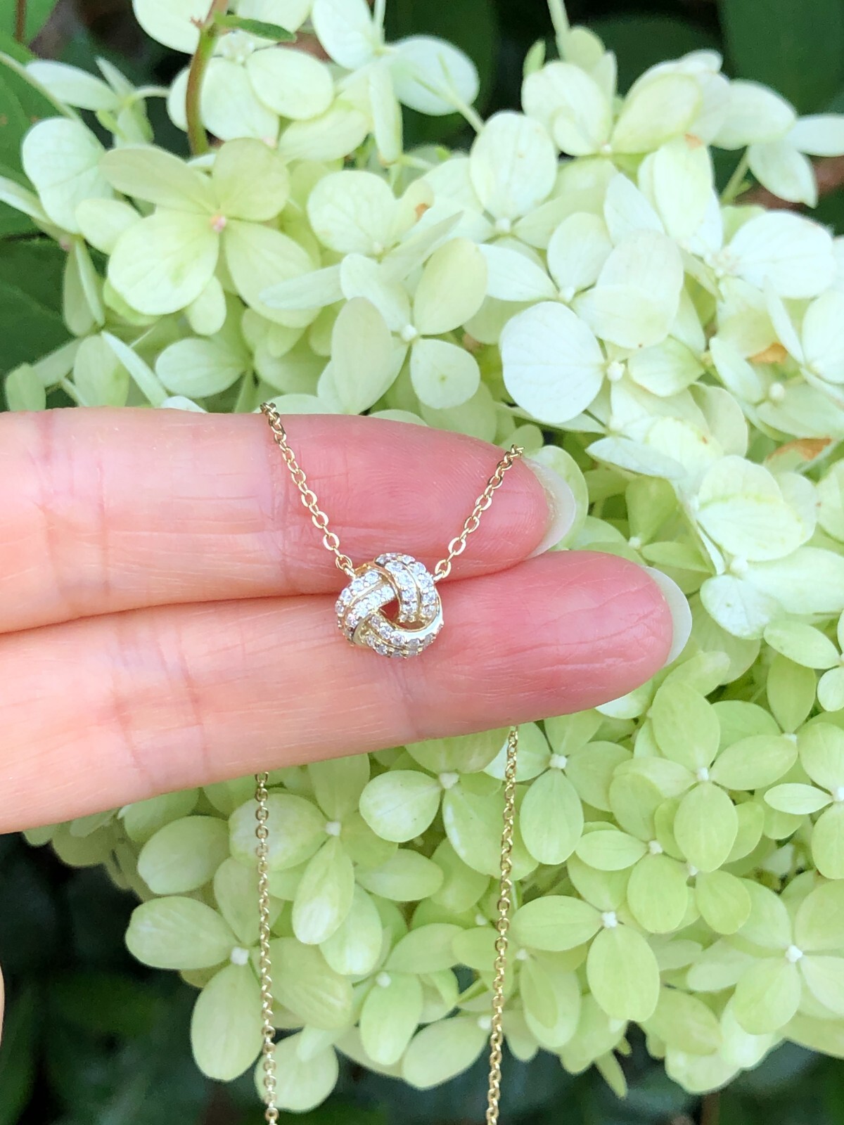 925 Sterling Silver CZ Gold Love Knot Pendant Necklace Women 8mm 15.75-17.75″
