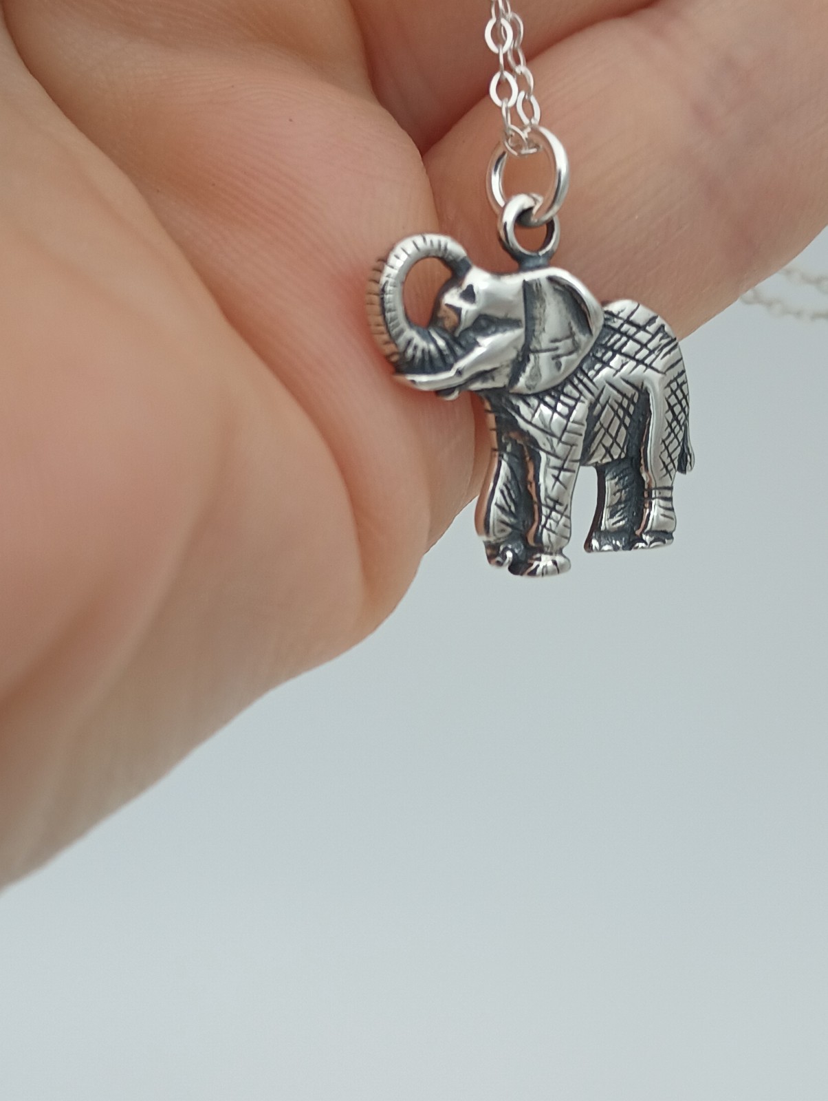 elephant necklace zoo pendant STERLING SILVER 18″ chain 925 elephant charm .925